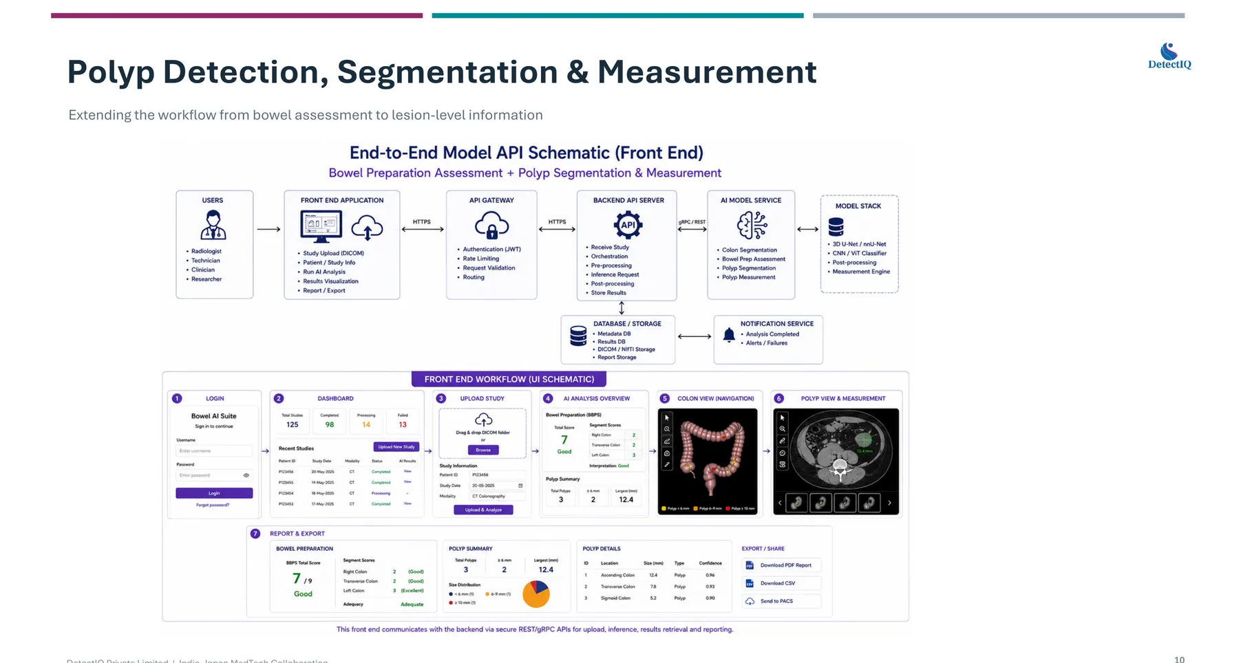 Clinical dashboard — colon navigation and measurement view